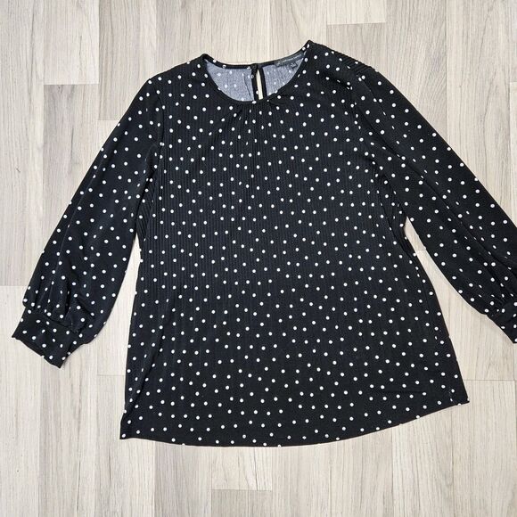 Adrianna Papell Womens Black Blouse Polka Dot Longsleeve Small - Picture 1 of 8